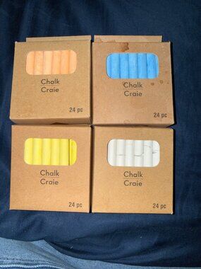 4 boxes Colored Chalk Set 24 Pc - Blue Yellow Orange & White - Art & Craft Suppl